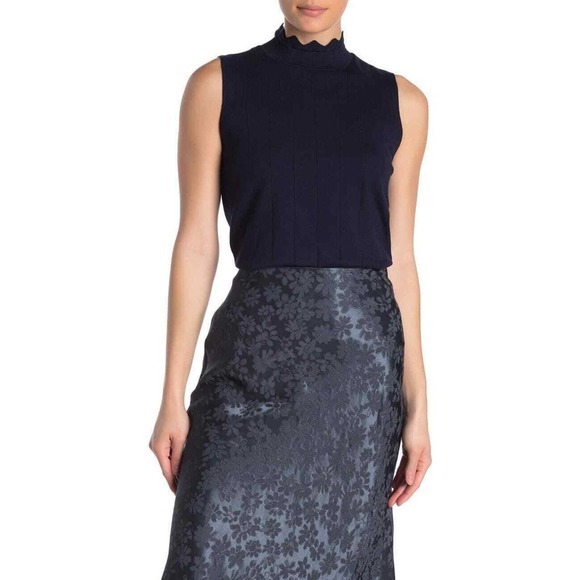 Cyrus Pointelle Scallop Trim Mock Neck Tank Size M - Picture 1 of 2